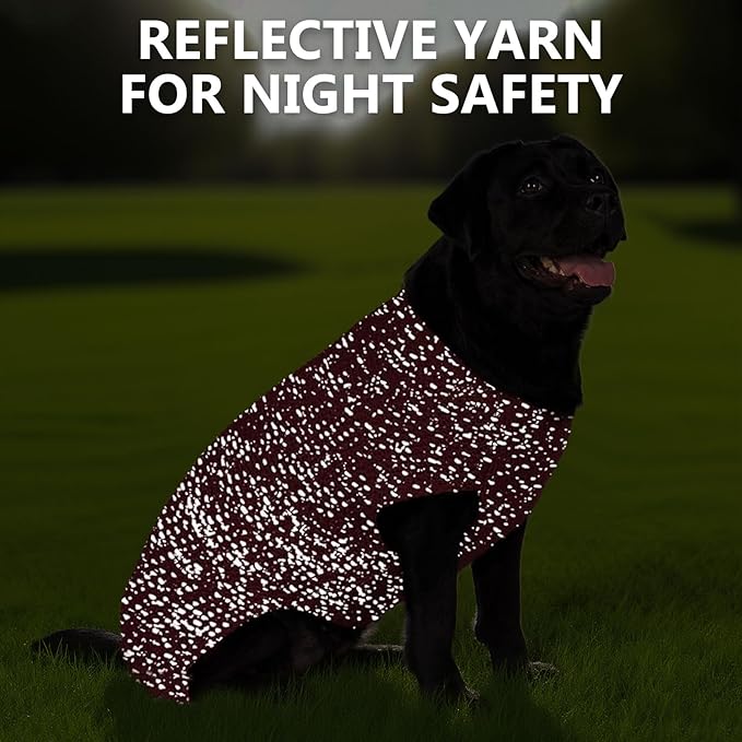 KYEESE Dog Sweater with Leash Hole for Small Dogs Male Warm Pullover with Reflective Thread Soft Knitwear Boy Dog Clothes Cozy Lightweight Thick Sweater Pet Indoor Outdoor Wear,Dark Red,X-Small