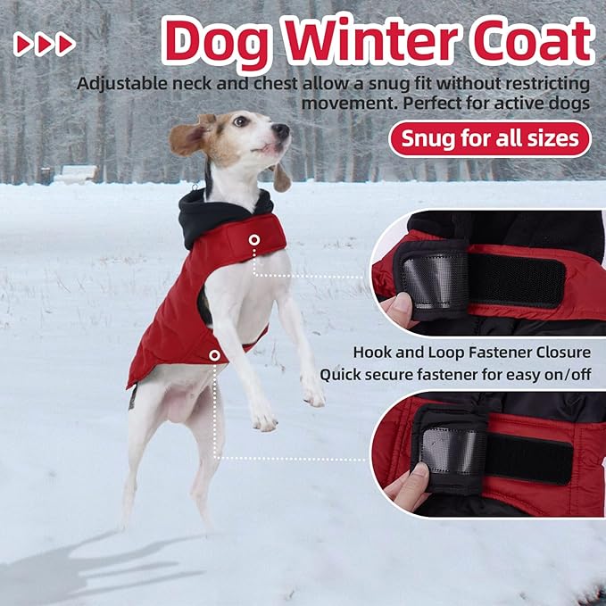 Nanaki Easy On Adjustable Pet Winter Coat Vest-Cold Weather XL Dog Coats with Hood, Warm Reflective Dog Puffer Vest Snowsuit for Pitbull, Soft Lightweight Puffer Coat for Outdoor Activities, Red