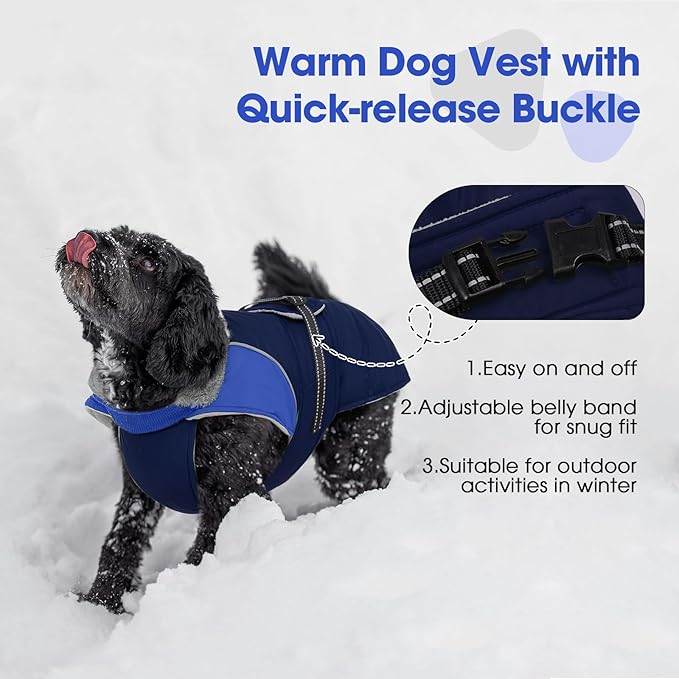 Nanaki Dog Coat Jacket for Large Dogs Winter Waterproof, Warm Fleece Lining Furry Collar Large Dog Jacket with Leash Hole, Reflective Cold Weather Pet Jacket Outdoor Walking Hunting,Easy On Blue 3XL