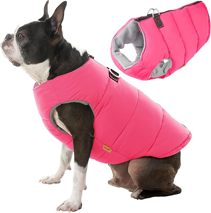 Gooby Padded Vest Dog Jacket - Solid Pink, X-Large - Warm Zip Up Vest Fleece Jacket with Dual D Ring Leash Water Resistant for Small to Medium Dogs