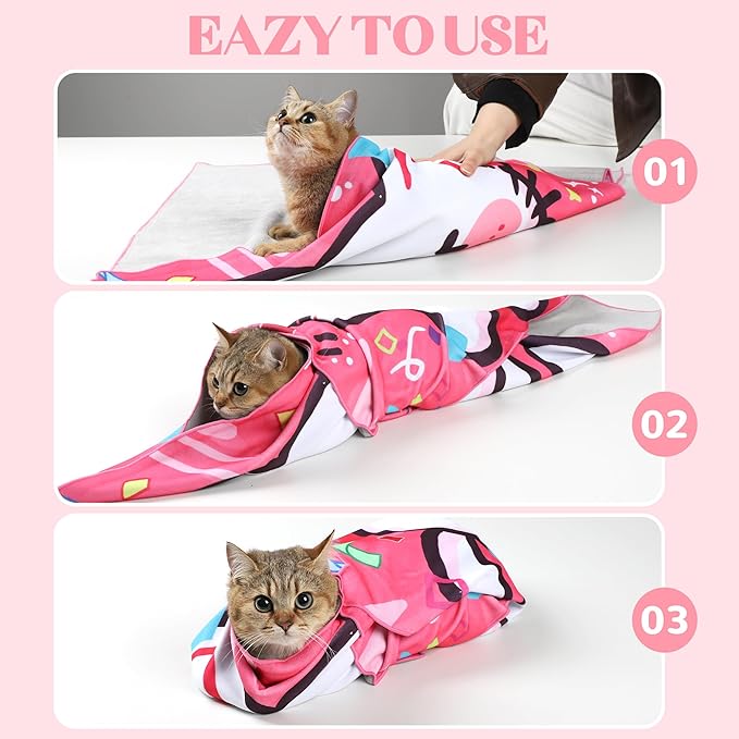 27.6" Cat Wrap for Cutting Nails, Cat Restraint for Nail Clipping, Cat Swaddle Wrap, Cat Burrito Wrap Can Be Applied to Cat Nail Trimming, X-Large, Within 15lbs