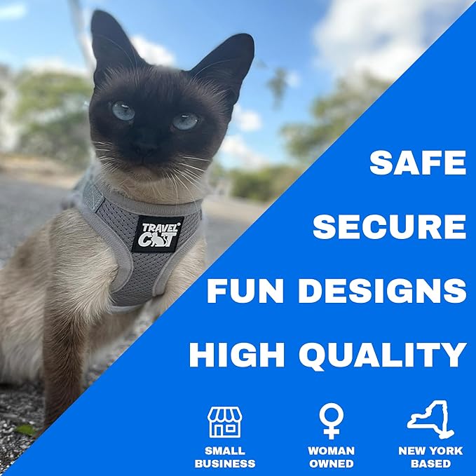 Travel Cat Harness and Leash Set - Adjustable Fit Mesh Cat Harness and Reflective Strap - Comfort Walking Vest for Kitten for Outdoor Walking, Hiking (Large, Grey)