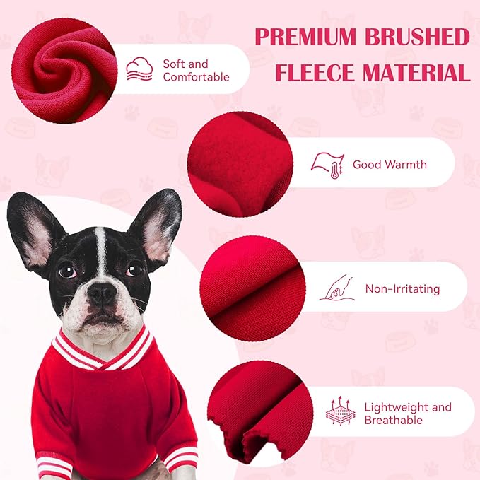 Dog Sweaters for Medium Dogs, Brushed Fleece Dog Sweater Baseball Jacket Soft Warm Pet Sweater Clothes Medium Sized Boy Girl Pet(Red-M)