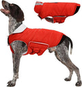 Kuoser Dog Coat Large, Cold Weather Reflective Waterproof Dogs Jacket with Warm Fleece Lining, Turtleneck Dog Winter Coat with Zipper, Doggy Snow Jacket Pet Coats for Small Medium Large Dogs, Red L