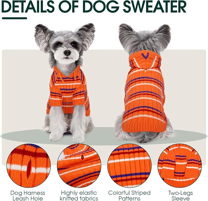 Kuoser XL Dog Sweater, Dog Sweaters for Large Dogs, Girl Boy Christmas Sweater, Striped Knitwear Big Dogs Winter Clothes, Cold Weather Warm Pet Sweatshirt for Golden Retriever, Labrador, Orange XL