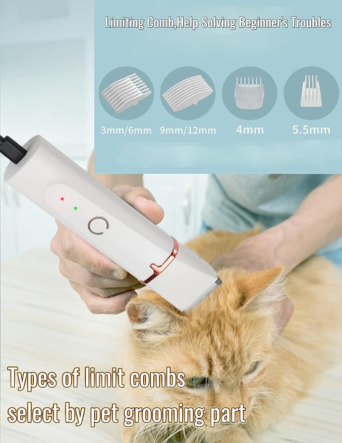 4 in1 Pet Dog Grooming Clippers Cat Nail Clipper&Paw Trimmer Dog Hair Trimmer-Low Noise Rechargeable - Cordless Quiet Pet Grooming Supplies for Dogs Hair Nail Clippers Around Eyes and Ears(White)