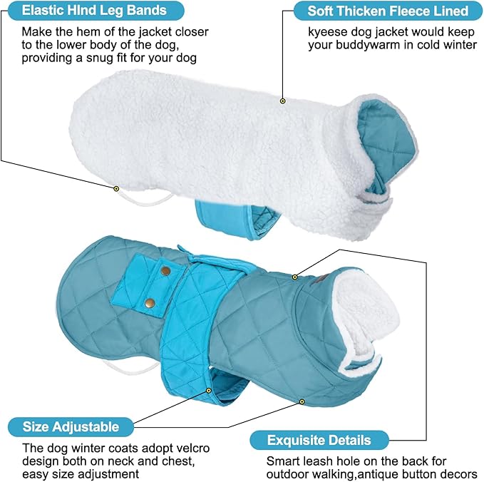 KYEESE Dog Coat Soft Pet Sweater with Leash Hole Thick Pet Winter Puffer Coat with Pocket Windproof Dogs Jacket with Fleece Lined Warm Pets Clothes for Cold Weather Waterproof Dog Coats for Large Dogs