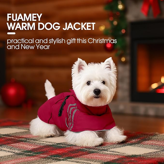 FUAMEY Dog Cold Weather Coats,Dog Winter Jackets for Medium Dogs Warm Dogs Coat with Reflective Strips Waterproof Pet Snowsuit Thick Paded Pets Vest for Boston Terrier French Bulldog Wine Red M