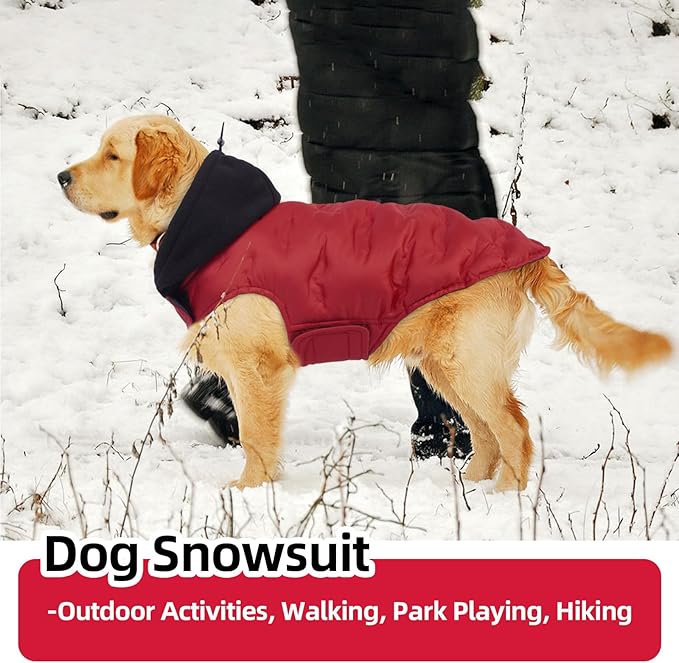 Nanaki Easy On Adjustable Pet Winter Coat Vest-Cold Weather XL Dog Coats with Hood, Warm Reflective Dog Puffer Vest Snowsuit for Pitbull, Soft Lightweight Puffer Coat for Outdoor Activities, Red