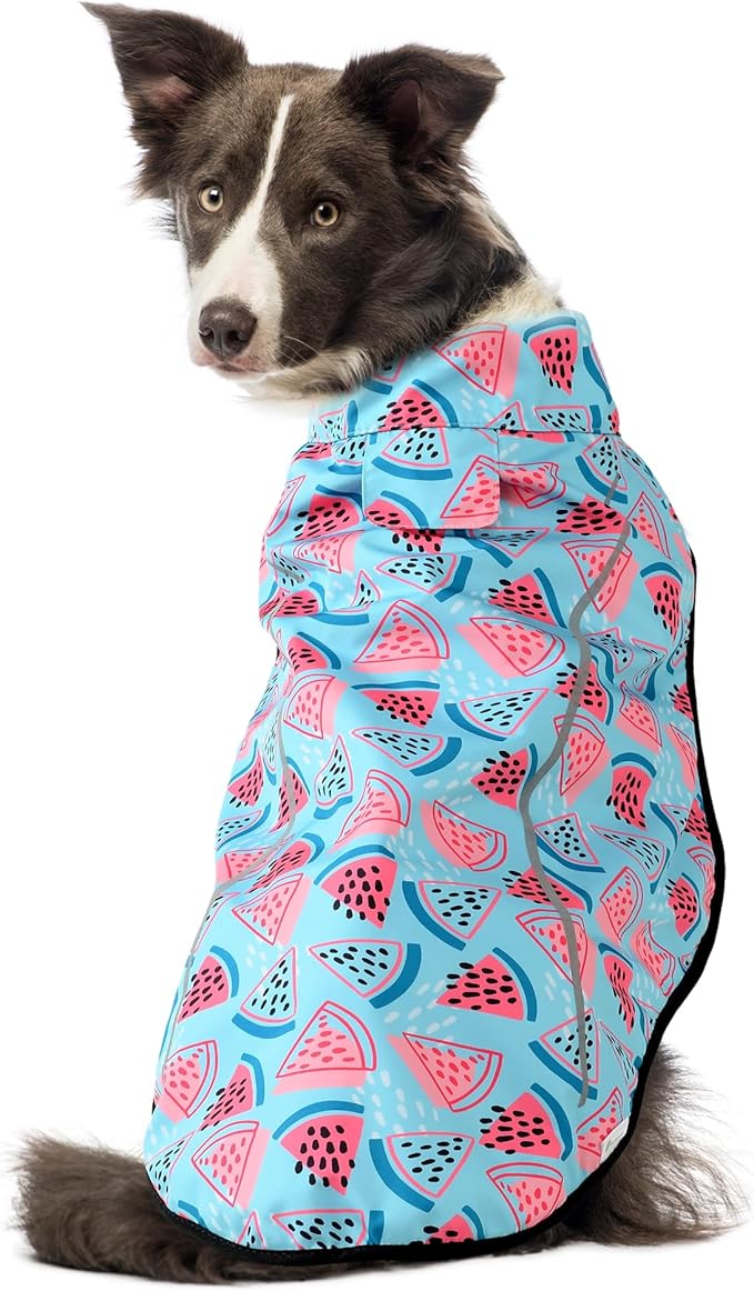 Mile High Life Dog Raincoat, Adjustable Waterproof Reflective Rain Jacket for Small Medium Large Dogs, Lightweight Breathable Pet Rain Coat with Leash Hole(Light Blue Watermelon,XXS Chest 16-19")