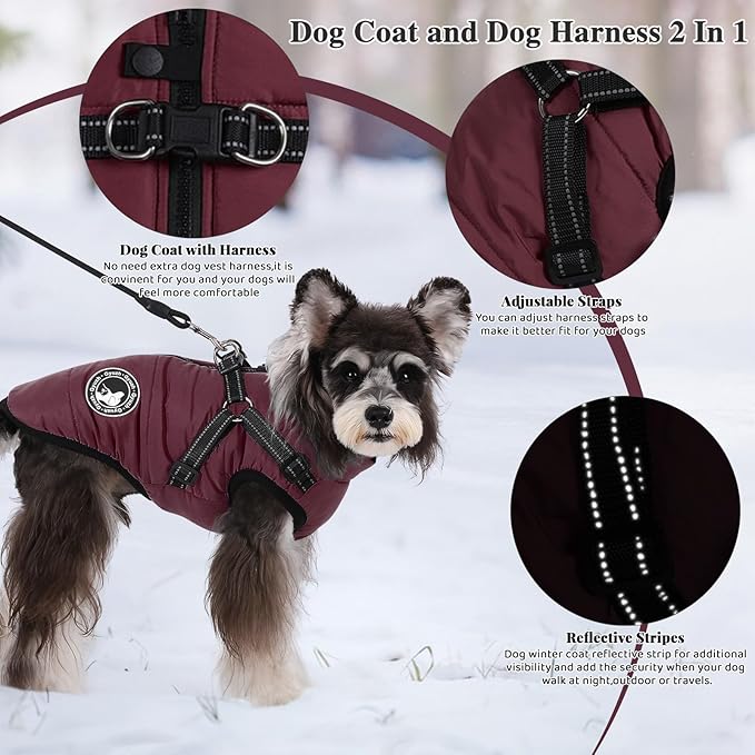 Gyuzh Dog Coat with Harness Puppy Coats Small Dog Harness Jacket Winter Waterproof Jackets for Smal Medium Large Dogs