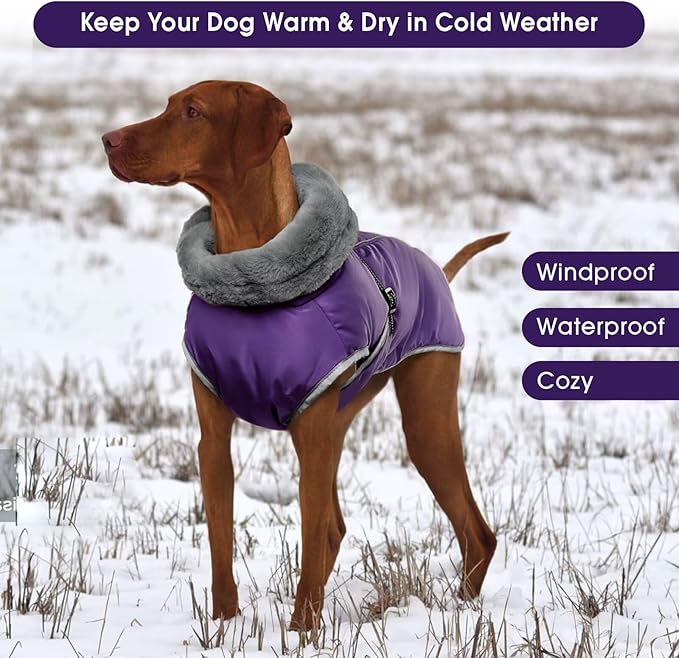 Warm Dog Jacket,3XL Dogs Reflective Adjustable Winter Coat with Turtleneck for Cold Weather,Waterproof Fleece Snowsuit Large Dogs,Pet Cold Weather Coats,Dog Winter Coat Windproof,Purple,3XL