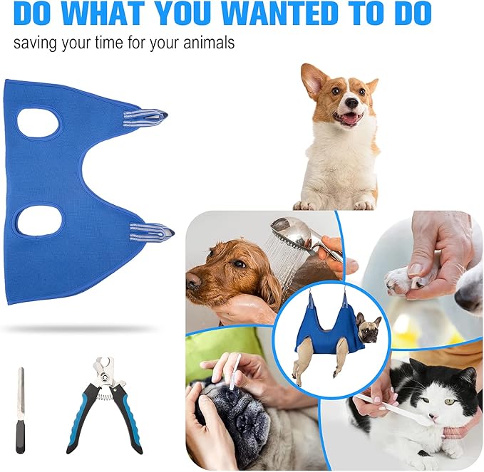 Pet Dog Grooming Hammock Harness, Dog Nail Hammock, Hanging Harness Nail Trimming,Grooming Sling Holder Helper for Clipping/Cutting,Hanger Restraint Bag with Nail Trimmer.