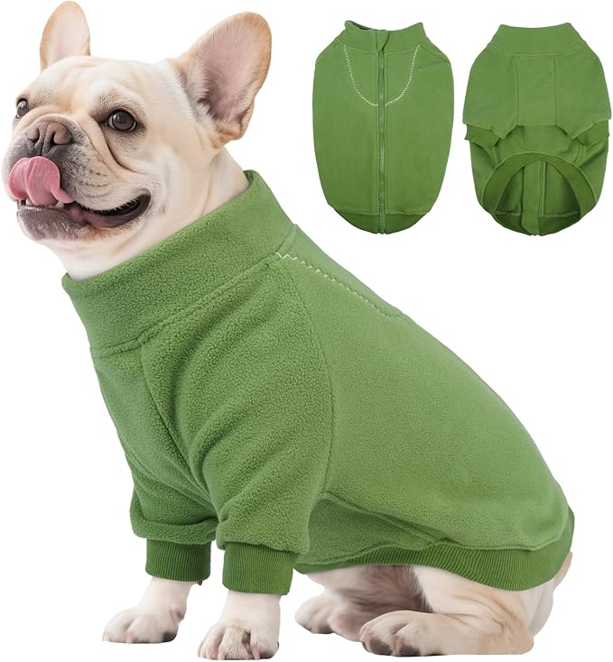 BRKURLEG Dog Sweater Dogs Warm Soft Fleece Sweaters, Turtleneck Sweatshirt for Small Medium Large Dogs, Dog Winter Coat, French Bulldog Pullover Jacket with Sleeve, Cold Weather Coat (Green, M)