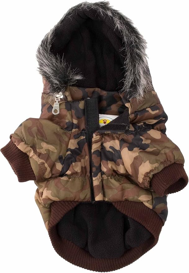 PET LIFE Classic Metallic Fashion Pet Dog Coat Jacket Parka w/ 3M Insulation and Removable Hood, X-Small, Camouflage