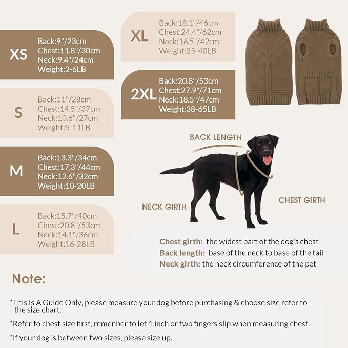 Dog Sweaters for Large Dogs Male Female Pet Knitwear Classic Puppy Warm Pullover Turtleneck Cold Weather Clothes for French Bulldog(Brown, L)