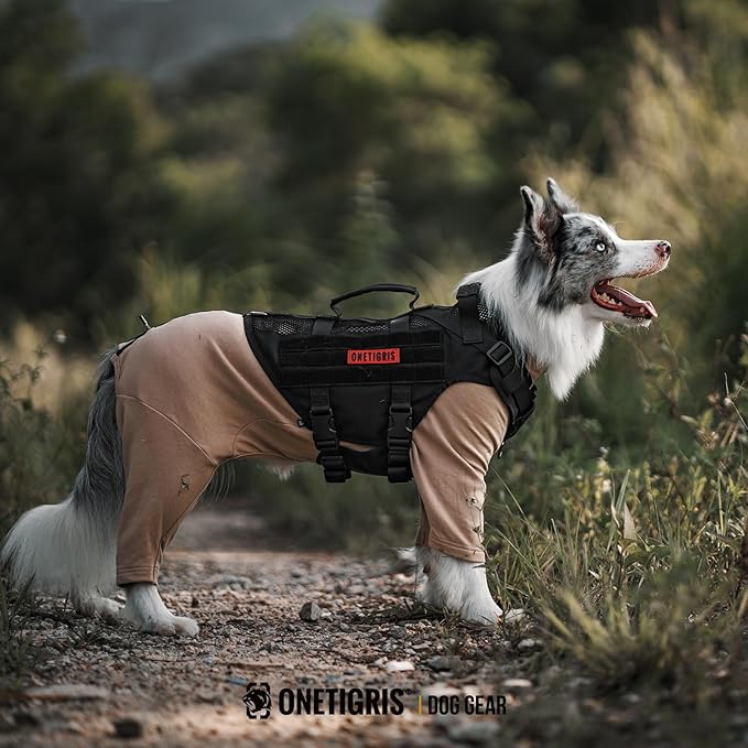 OneTigris Dog Pajamas - Breathable Modal Stretch Dog Clothes, Four-Legged Cold Weather Clothes, Anti-Shedding Suit Onesie with Back Locking Zipper and Adjustable Chest Drawcord