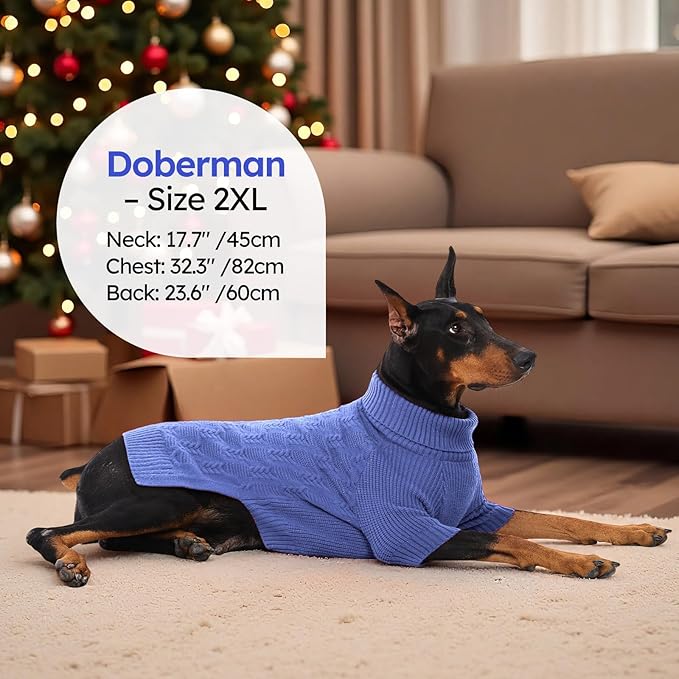 ASENKU Dog Sweater for Medium Dog Girls Boys, Fall Winter Turtleneck Long Sleeve Pet Christmas Sweater, Pullover Sweatshirt for French Bulldog, Boston Terrier, Blue, L