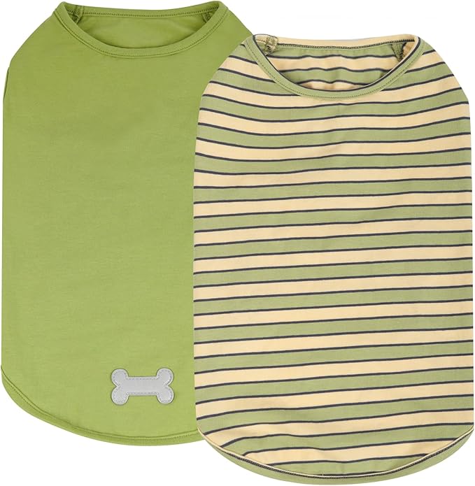KYEESE 2Pack Dog Shirts Striped T Shirt Soft Tee for Small Dogs Cotton Tank Top Clothes Lightweight Sleeveless Dog Vest, X-Large,Green+Striped