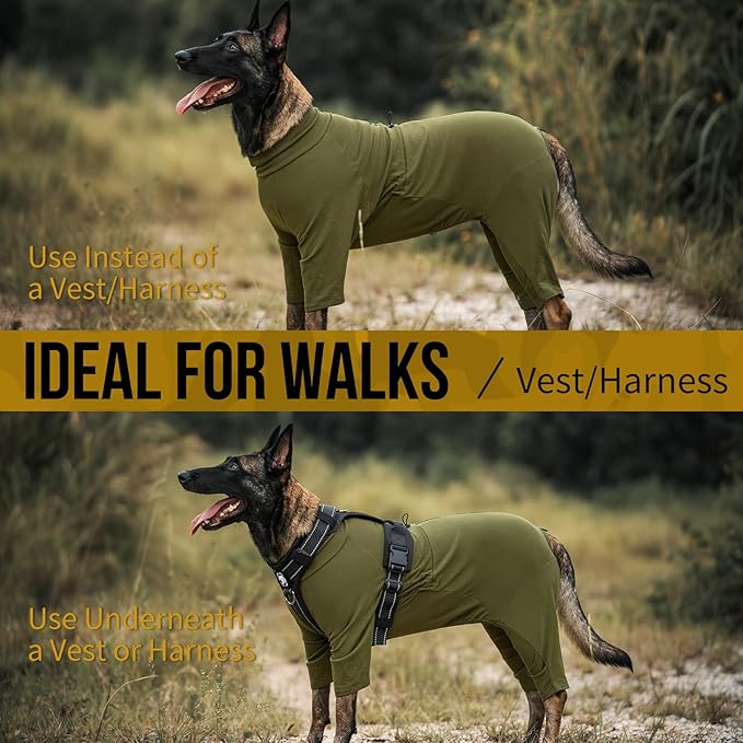 OneTigris Dog Pajamas - Breathable Modal Stretch Dog Clothes, Four-Legged Cold Weather Clothes, Anti-Shedding Suit Onesie with Back Locking Zipper and Adjustable Chest Drawcord