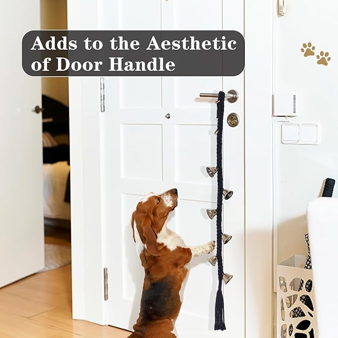 2 Pack Dog Bells for Door Potty Training, Handwoven Cotton Rope Dog Doorbell with 6 Extra Loud Bells, Adjustable Dog Door Bells for Small Medium Large Dogs to Ring to Go Outside, Black