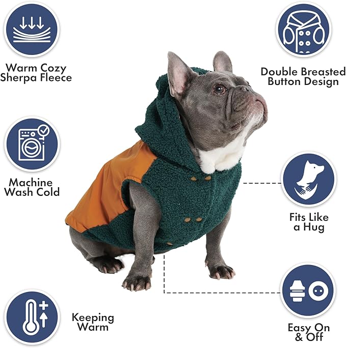 Spark Paws Reversible Dog Sweater, Sherpa Vest with Warm Fleece Lining, Warm Coat for Winter, Suitable for Small Medium, Large, XL XXL Dogs - Orange and Green - 3XL