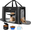 Petskd Combinable Pet Carrier for Large Cat or Medium Dog, 18"x17"x17" Large Cat Carrier for Car Travel, 2 Small Pet Soft Carriers with Food Bag, Bowl and Safety Locking Zippers for Vet, Camping