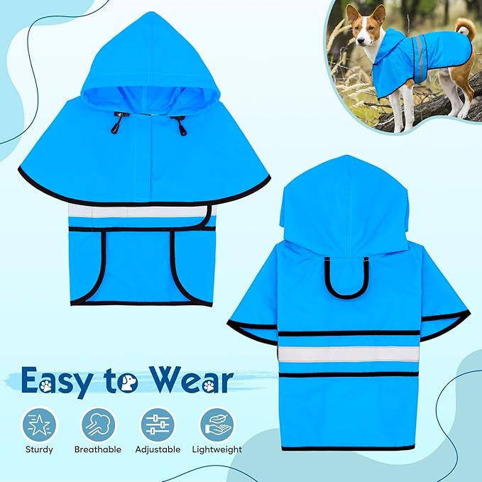 Weesiber Dog Raincoat, Adjustable Waterproof Dog Rain Jacket Poncho with Reflective Strip and Leash Hole, Lightweight Pet Rain Coat for Small to X-Large Doggos (XL, Blue)