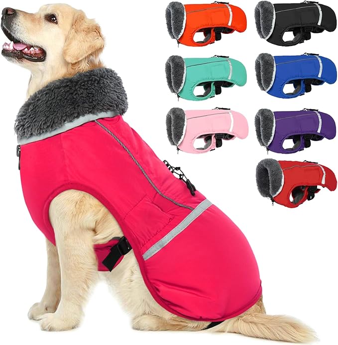 QBLEEV Warm Dog Coat Reflective Dog Jacket, Waterproof Dog Winter Coat Turtleneck Dog Clothes for Cold Weather, Thick Fleece Dog Snowsuit Christmas Dog Vest Pet Apparel for Small Medium Large Dogs M