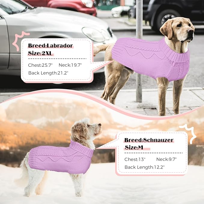 Dog Sweaters for Small Medium Large Dogs Girl, Soft Warm Turtleneck Pup Dogs Shirt, Double Knitting Collar for Outdoor Playing, Warm Dog Clothes (L,Purple)