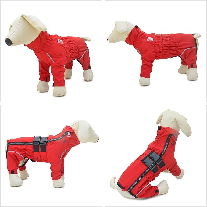 Dogs Waterproof Jacket, Lightweight Waterproof Jacket Reflective Safety Dog Raincoat Windproof Snow-Proof Dog Vest for Corgis Dachshund Small Medium Large Dogs Red D-M