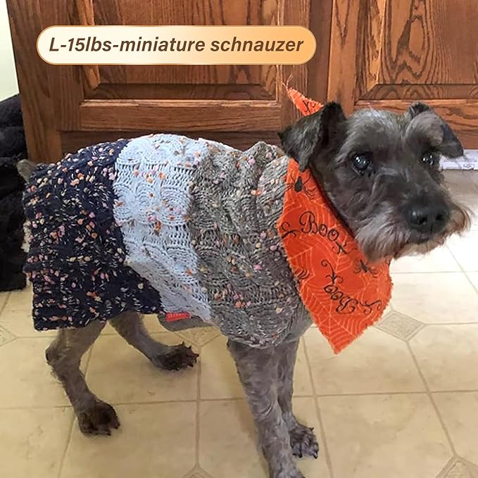 KYEESE Dog Sweater Color Block with Fuzzy Thread Knitted Turtleneck Dog Knitwear with dots in a Variety of Colors for Small Dogs Fall Winter Dogs Clothes, Navyblue, L