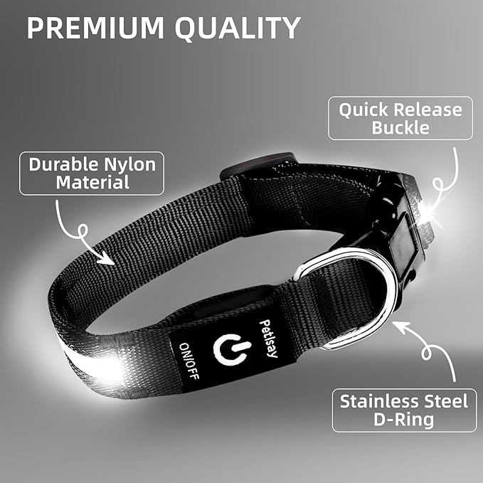 Super Bright LED Dog Collar - Fully Waterproof & Adjustable Glow Collar - USB-C Rechargeable for Night Walking, Safety - Flashing Lighted Collar for Dogs(White,Small)