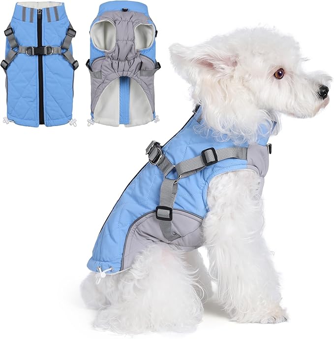 Gyuzh Dog Coat with Harness Dog Jacket Winter Waterproof Dog Coats Dog Harness Coat Cold Weather Winter Dog Coat with Harness Built in for Small Medium Large Dogs