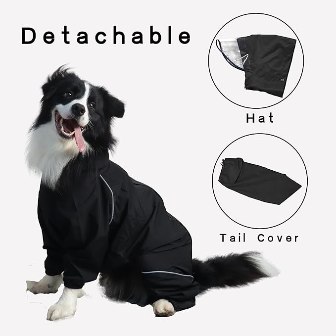 Dog Raincoat for Medium Large Dogs,rain Jacket Coat, Full Leg Coverage Waterproof Rain Suit with Detachable Hood & Tail, Reflective Strips, Snag-Free Top Zipper (Khaki for Girl, Large)