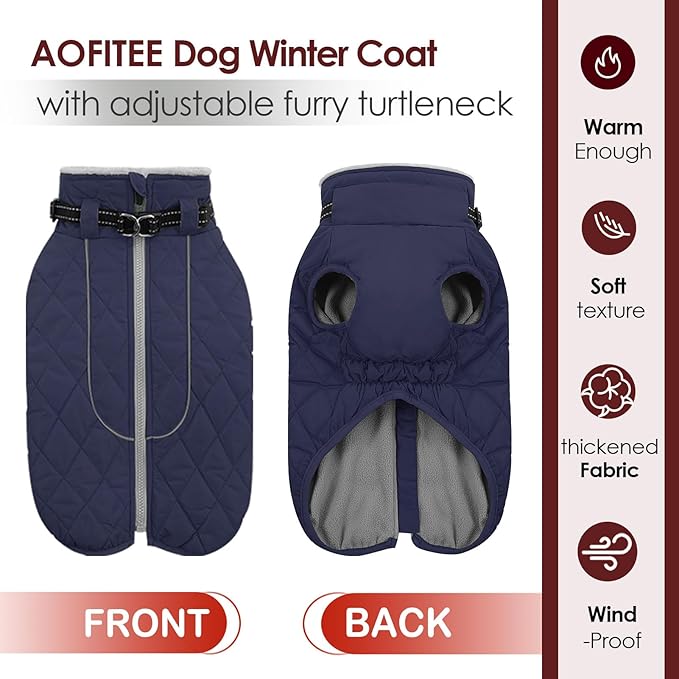 AOFITEE Large Dog Winter Jacket, Waterproof Dog Coat with Back Zipper, Reflective Puffer Coat Pet Snowsuit, Warm Winter Snowsuit for Large Dogs, Snow Jacket for French Bulldog