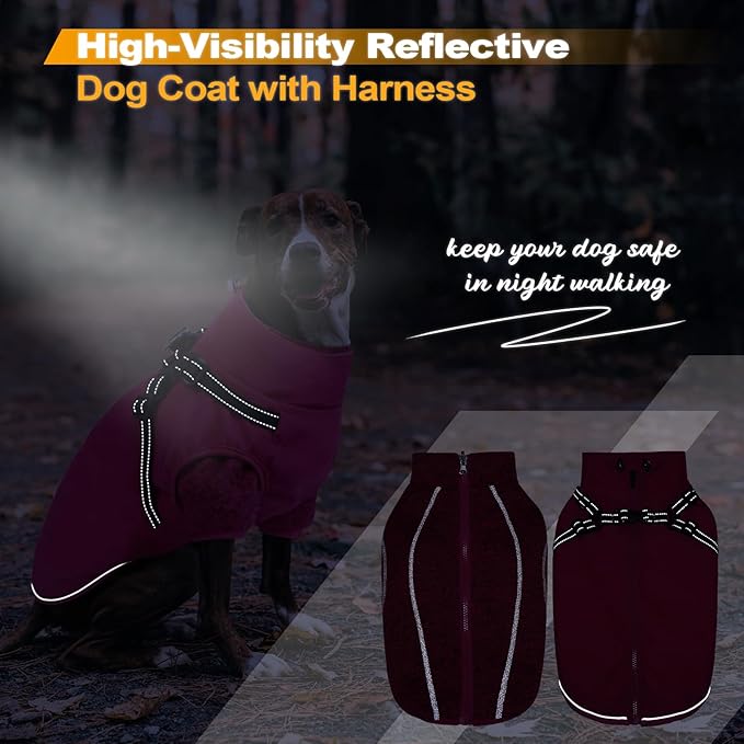 Lelepet Dog Coat 3 in 1 Waterproof Dog Winter Jacket with Harness Built in Windproof Snow Jakcet with Detachable Fleece Sweater Lining Reflective Thermal Cold Weather Coats for Small Medium Large Dogs