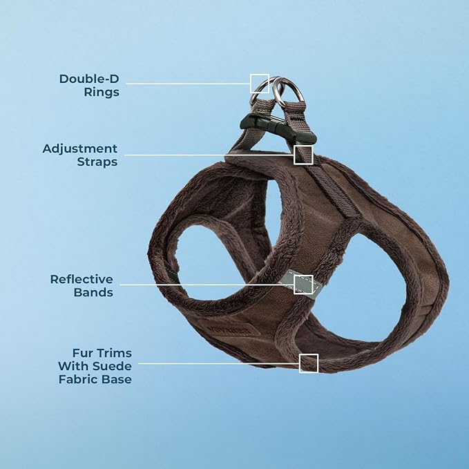 Best Pet Supplies - All Weather Mesh/Plush, Reflective, No Pull Harness for Small, Medium Dogs, Cats - Secure with Hook & Loop Fastener, Buckle, Double D-Rings - Chocolate Suede, L