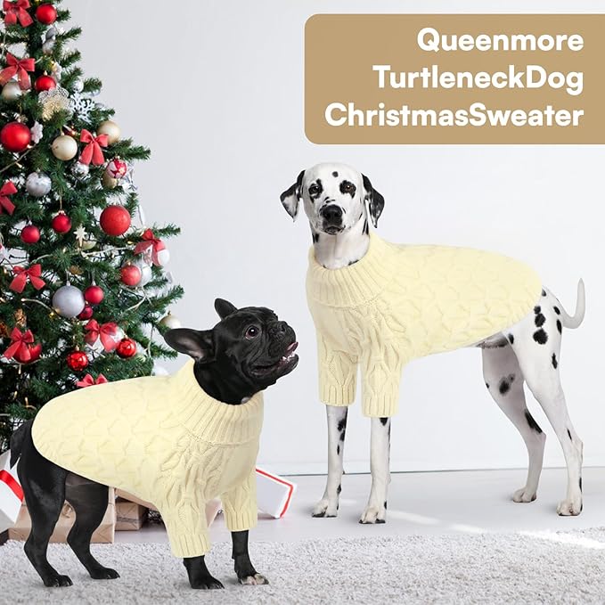 Queenmore Dog Sweaters for Large Dogs Girls Boys,Warm Pullover Extra Large Dog Sweater,Dogs Christmas Sweaters,Classic Turtleneck Thick Clothes for Extra Large Pets, Pitbull, Boxer(Beige,XL)