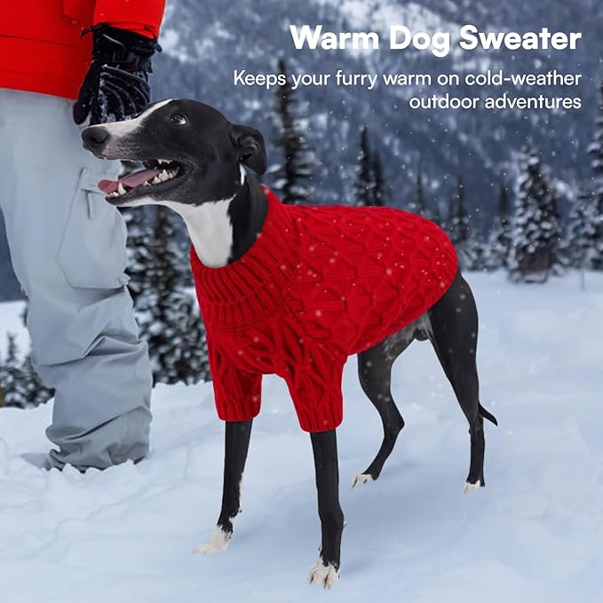 Queenmore Large Dog Sweater,Dog Sweaters for Large Dogs Male Female,Thanksgiving Fall Knit Sweater for Dogs,Turtleneck Thick DogSweaters,Winter Knitwear Pet Clothes for Corgi,French Bulldog(Red,L)