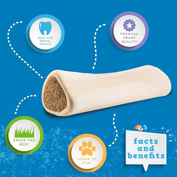 Jack&Pup 5-6" Filled Dog Bones for Large Dogs, Flavored Shin Dog Bones Long Lasting, Stuffed Bone for Dogs, High Protein, Bully Stick Flavor - 3 Pack