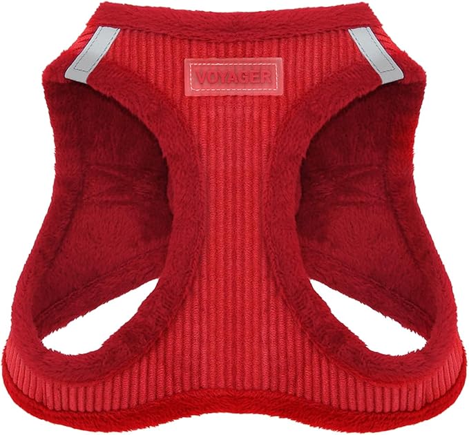 Best Pet Supplies - All Weather Mesh/Plush, Reflective, No Pull Harness for Small, Medium Dogs, Cats - Secure with Hook & Loop Fastener, Buckle, Double D-Rings - Red Corduroy, XS