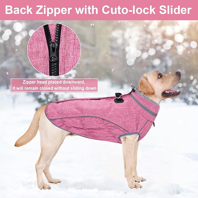 Malier Dog Coat, Reflective Dog Jacket Waterproof Windproof Puppy Cold Weather Coats with Harness Built in, Winter Extra Warm Pet Coat Fleece Vest for Small Large Pets and Puppy (Pink, Small)