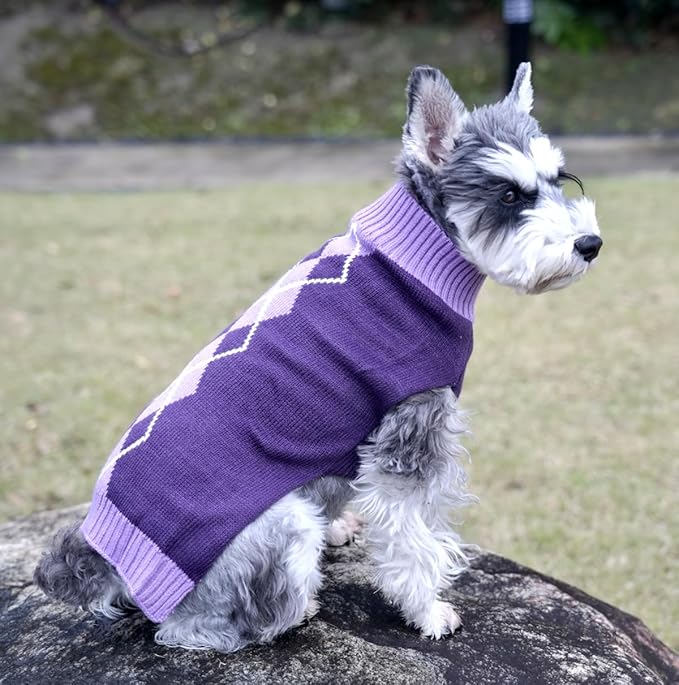 Alemon Argyle Knit Pet Sweaters Clothes for Small Dogs, Classic Purple Dog Sweater Cat Sweaters X-Small (XS) Size