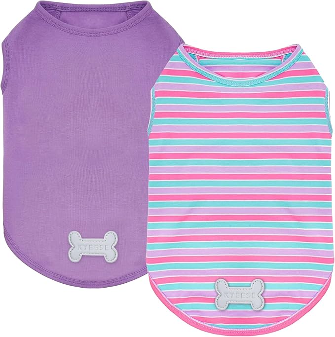 KYEESE 2Pack Dog Shirts Striped T Shirt for Medium Dogs Boy Lightweight Sleeveless Vest Cotton Tank Top Clothes, XX-Large,Purple+Striped