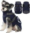 FUAMEY Dog Winter Coat Reflective Strips, Cozy Dogs Jacket with Harness Back Zipper, Fleece Lined Puppy Vest Thermal Clothes, Dog Cover for Cold Weather Snow Outfits, French Bulldogs (Dark Blue, M)