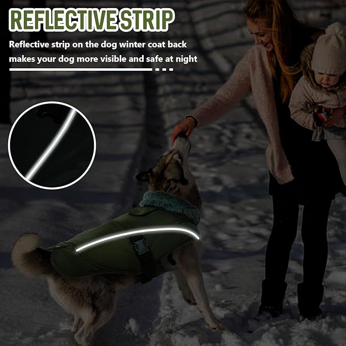 DENTRUN Small Dog Winter Warm Coat - Windproof Cozy Jacket, Thick Fleece Vest with Adjustable Belt, Water Repellent, Reflective Dog Sweater for Yorkie Dachshund Wear, Army Green, S