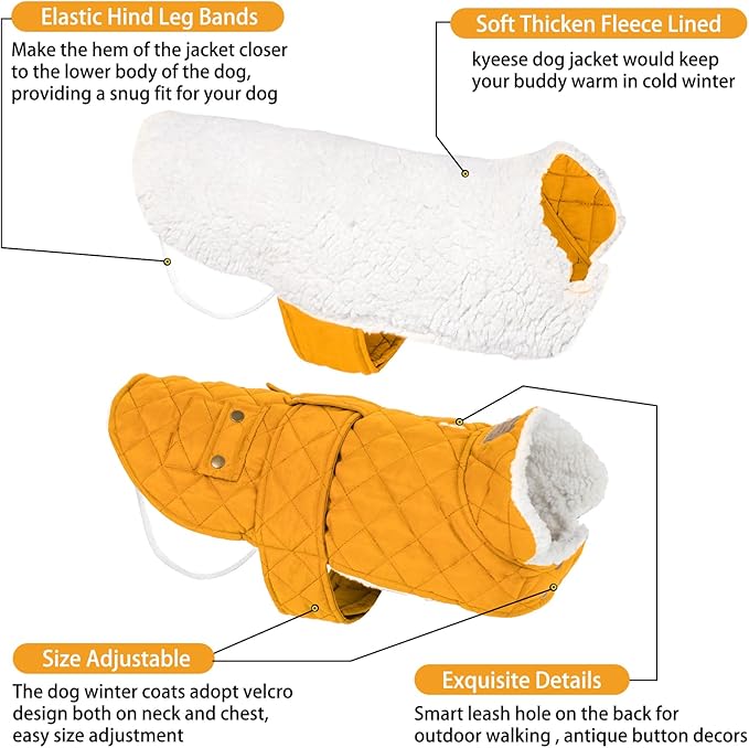 KYEESE Dog Coat Warm Pet Winter Puffer Coat with Leash Hole Windproof Dog Coats for Small Dogs Waterproof Dogs Jacket with Fleece Lined Thick Cat Clothes with Pocket Soft Pet Sweater for Cold Weather