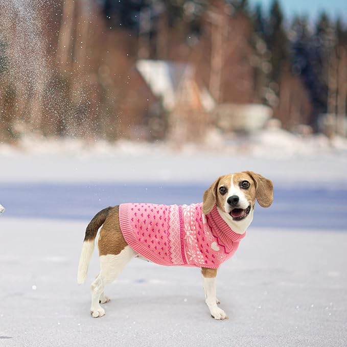 SCENEREAL Dog Sweaters for Large Medium Small Dogs, Soft, Warm Turtleneck Puppy Clothes Sweatshirt, Knitted Ugly Dog Christmas Outfits, Argyle Xmas Pet Cold Weather Coat for Girls Boys