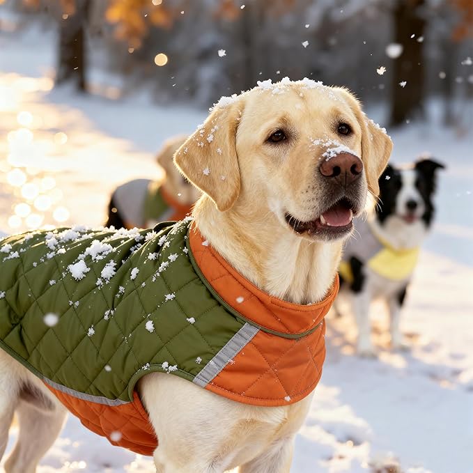Reversible Waterproof Dog Coat - Adjustable Winter Jacket for Small to Large Breeds, Warm Cold Weather Apparel for Medium Dogs (Pink & Khaki, X-Large (Pack of 1))